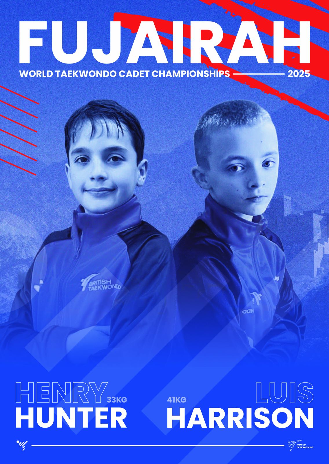 Quest cadets Henry Hunter and Luis Harrison, selected for the World Taekwondo Cadet Championships, Fujairah 2025